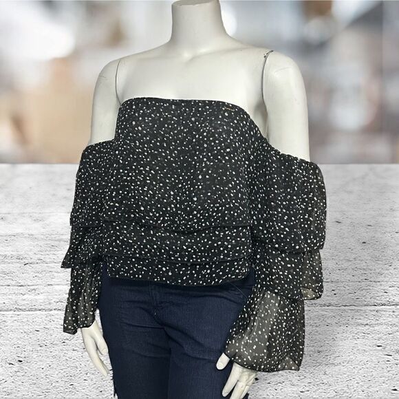 Bebe Off The Shoulder Long Sleeve Polka Dot Blouse Size Large - Picture 1 of 7